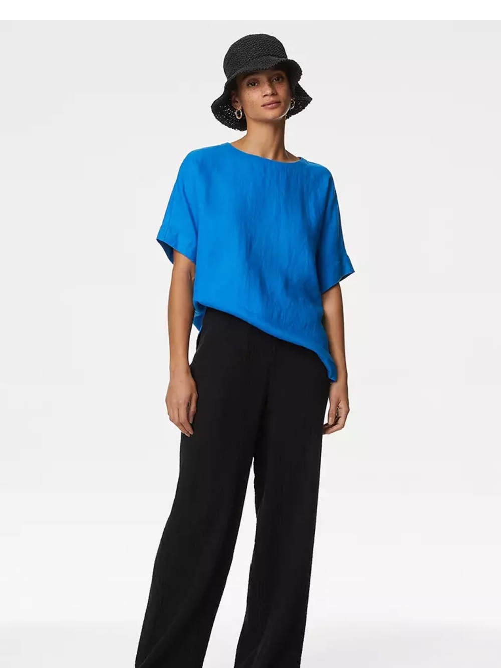 NWT  M&S 100% linen Round Neck Relaxed Blouse size 18